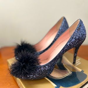 Kate Spade glitter Pom Pom heels